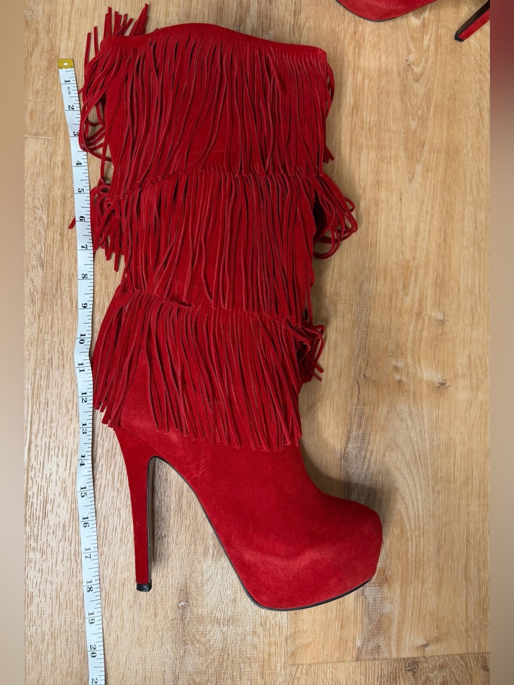 MOJO MOXY Women's Red Fringe Leather Platform Boots Stiletto Heel 8.5 - Picture 13 of 14